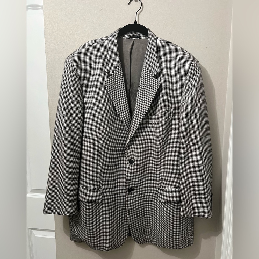 Leonardo Valenti Italy Silk/Wool Blazer Jacket Mens 44R Black &White Houndstooth